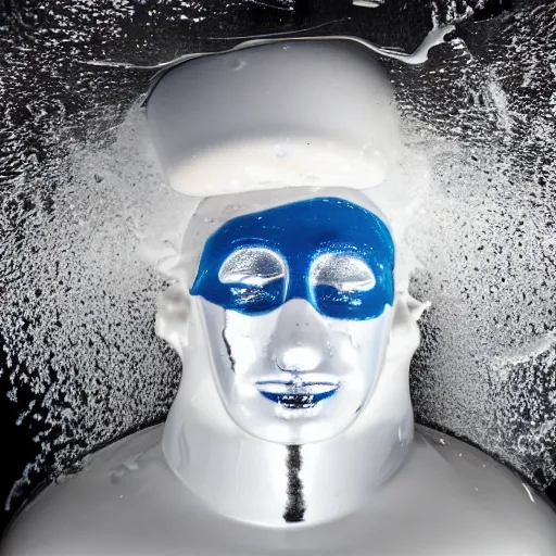 Prompt: styrofoam head being doused in a sink full of metallic chrome water, flash enabled, wide angle, chromatic abberation, cursed image, 2003 Flickr