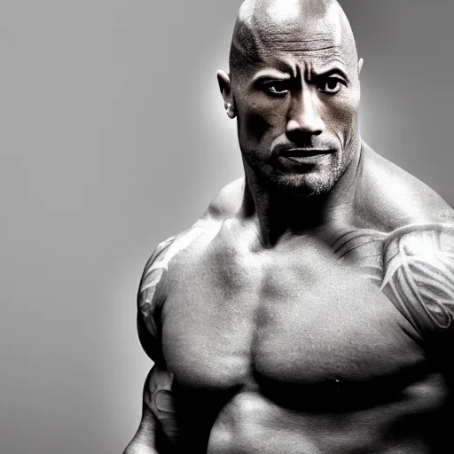 Prompt: Portrait photography of Dwayne Johnson cyborg