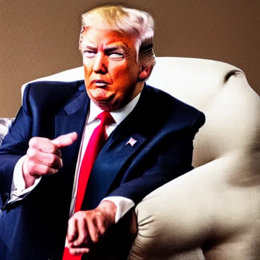 Prompt: Donald Trump sitting on a chair smoking weed