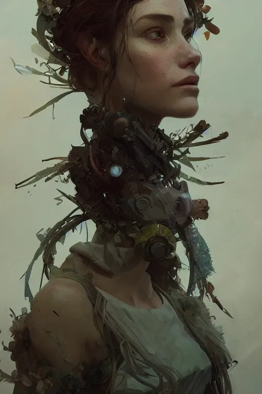 Image similar to A full portrait of a beautiful post apocalyptic offworld botanist, intricate, elegant, highly detailed, digital painting, artstation, concept art, smooth, sharp focus, illustration, art by Krenz Cushart and Artem Demura and alphonse mucha