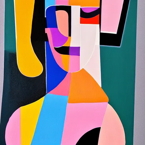 Image similar to A cubic abstract painting in the style of HILDEGARDE HANDSAEME and Gary Hume, portrait of beautiful woman, clean black outlines, modern chic colours