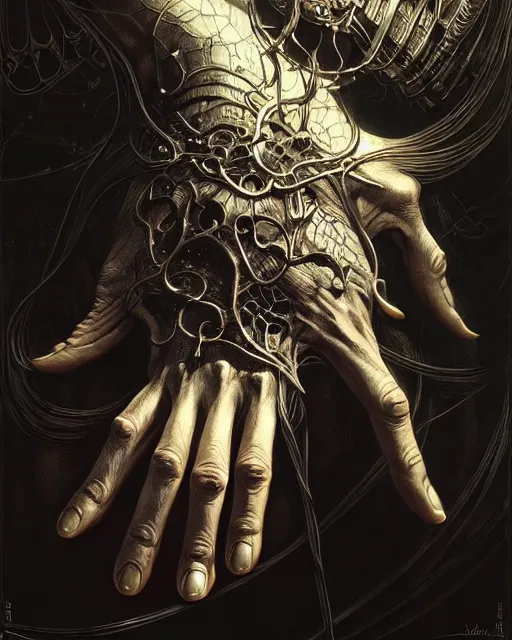 Image similar to human hand anatomy for artists fantasy character portrait, ultra realistic, cinematic, concept art, wide angle, intricate details, hologram, highly detailed by greg rutkowski, aaron horkey, gaston bussiere, craig mullins, simon bisley, arthur rackham