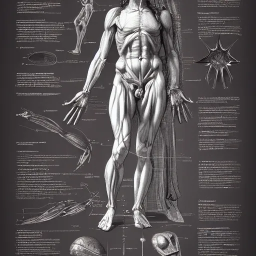 Image similar to anatomy of a star, da vinci notes, ultradetailed, anatomy study, artstation