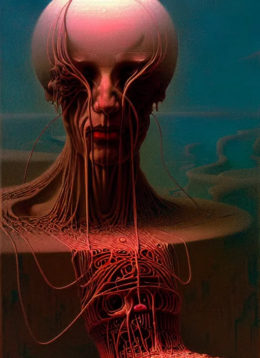 Image similar to half buried god machine detailed painting by johann baptist zimmermann and zdzisław beksinski