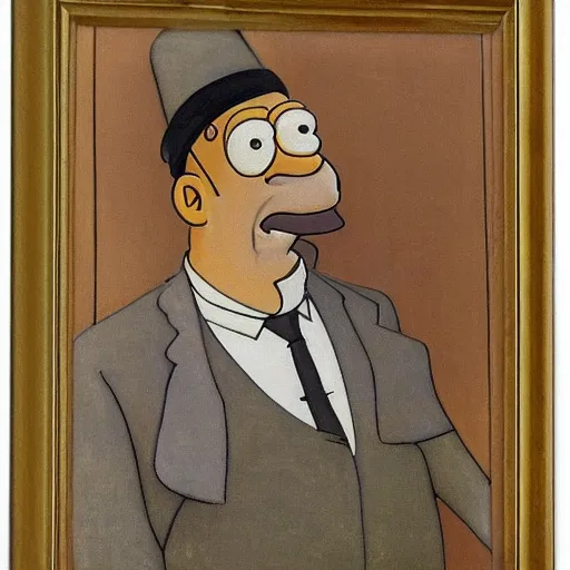 Prompt: a portrait of Homer Simpson by Hans Baluschek