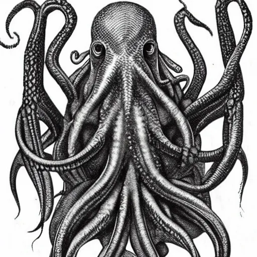 Prompt: ”biology text book scientific drawings of Cthulhu”