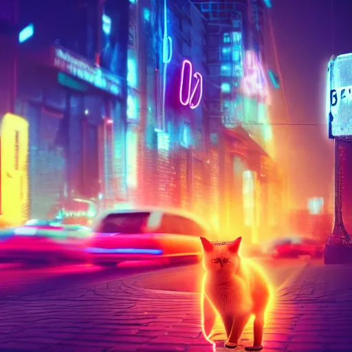 Prompt: professional photograph of a cat in a neon dystopian city, high quality, highly detailed, HD, 8K