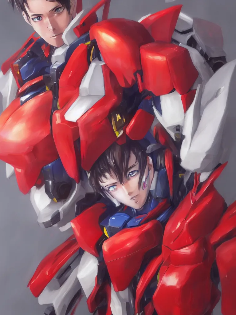 Image similar to A realistic anime portrait of a man in a Gundam suit with glowing red, digital painting, by Stanley Artgerm Lau, Sakimichan, WLOP and Rossdraws, digtial painting, trending on ArtStation, SFW version