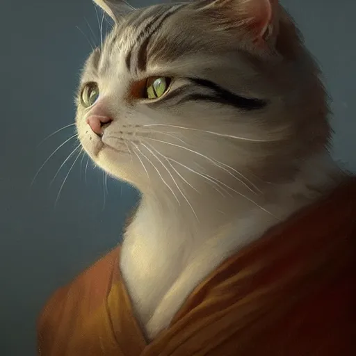 Prompt: a detailed portrait of cat illustrator, by justin gerard and greg rutkowski, digital art, realistic painting, dnd, character design, trending on artstation