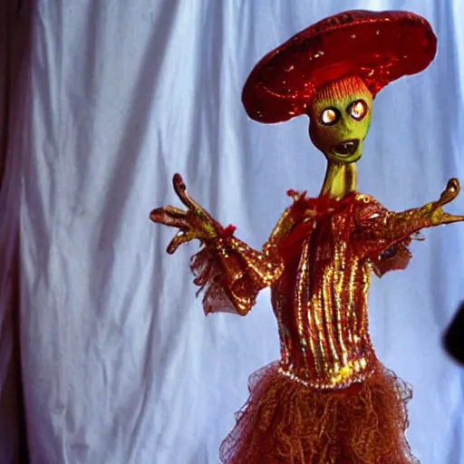 Image similar to et the alien dressed as flamenco gypsy