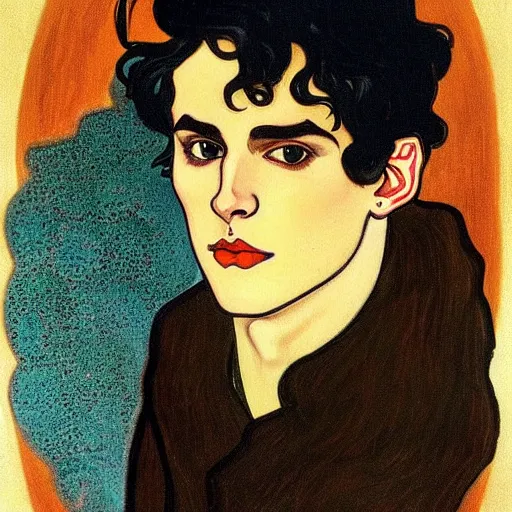 Prompt: painting of young cute handsome beautiful dark medium wavy hair man in his 2 0 s named shadow taehyung at the halloween pumpkin jack o'lantern party, depressed, melancholy, autumn, japan, elegant, clear, painting, stylized, delicate, soft facial features, delicate facial features, soft art, art by alphonse mucha, vincent van gogh, egon schiele