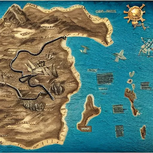 Prompt: old torn treasure map showing the exact spot of the treasure of kong island, pirates treasure map, high detail, high res, hyperrealistic,