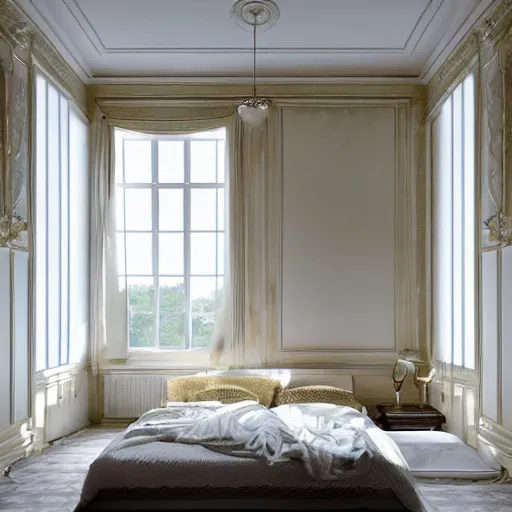 Prompt: cream - colored room, vanilla - colored lighting, soft golden light, marble room, marble slabs, bare room, empty room, studio room, window to night time, night time, warm lighting inside, art by artgerm