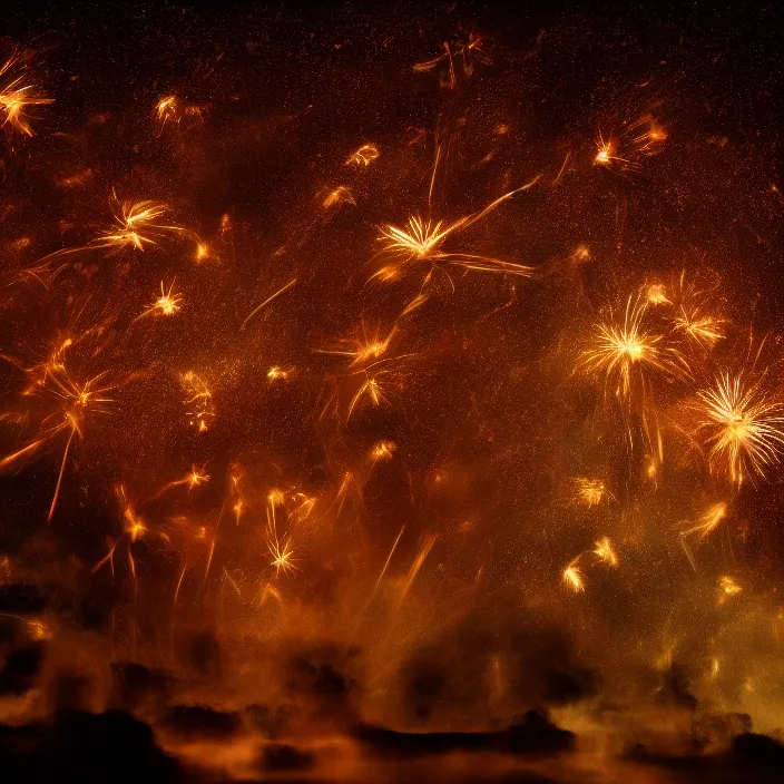 Image similar to fireworks starry sky shot by Steve McCurry trending on art station