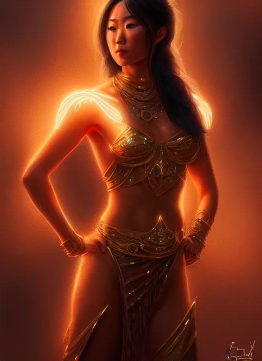 Image similar to karen fukuhara as dejah thoris, intricate, elegant, glowing lights, highly detailed, digital painting, artstation, glamor pose, concept art, smooth, sharp focus, illustration, art by artgerm and greg rutkowski, artey freytag