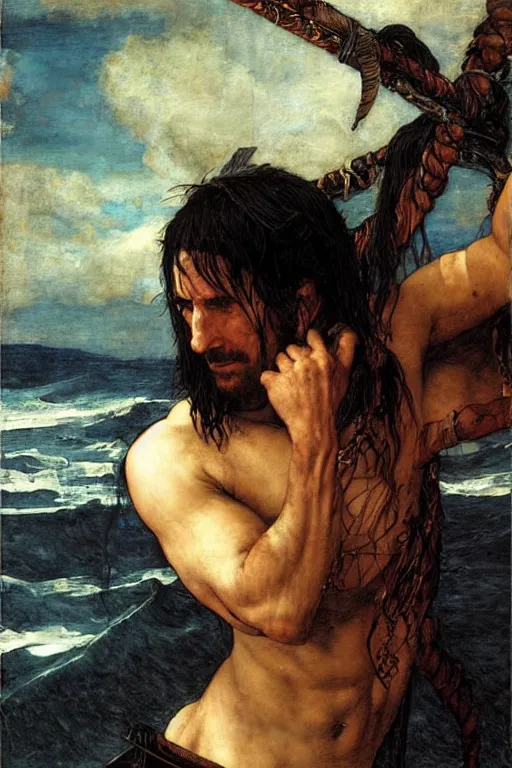 Image similar to trent reznor as a pirate king, god of the ocean by edgar maxence and caravaggio and michael whelan and delacroix