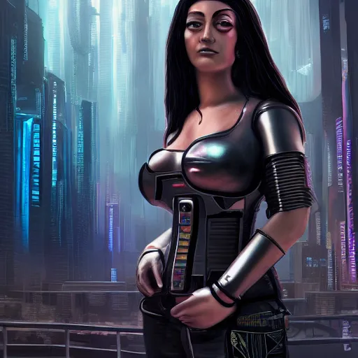 Image similar to a futuristic still of cyberpunk monalisa in a cyberpunk city, 8k, trending on artstation, highly detailed, cyberpunk monalisa cyberpunk monalisa, 8k details