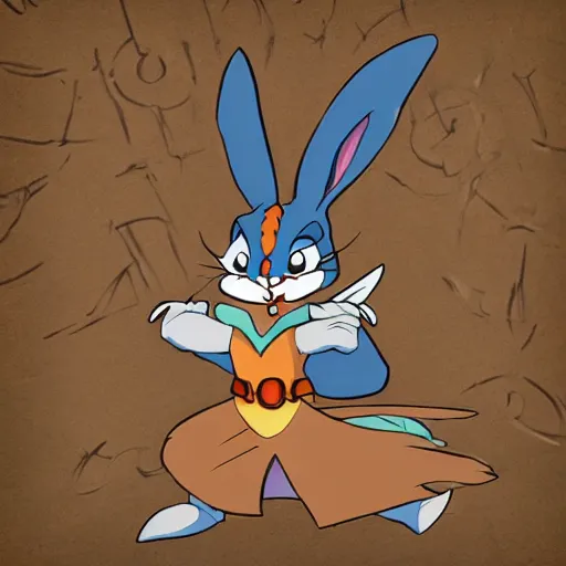 Prompt: heroic fantasy bugs bunny, drawing, highly-detailed, in the style of samwise didier