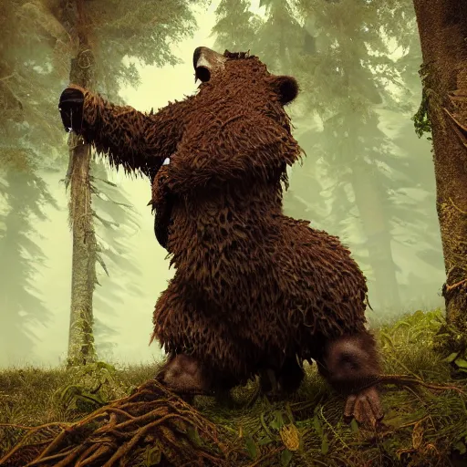 Image similar to Bird Bear Druid of the forest, hyperdetailed, intricate, octane render, photorealistic art, cinematic lighting, 8k