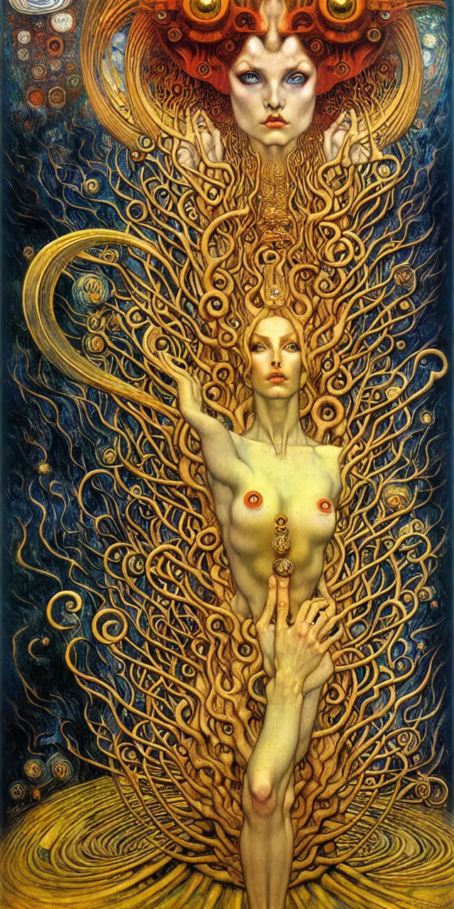 Image similar to Divine Chaos Engine by Karol Bak, Jean Delville, William Blake, Gustav Klimt, and Vincent Van Gogh, symbolist, visionary