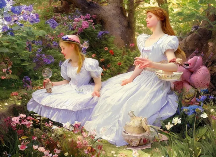 Image similar to alice in the wonderland by vladimir volegov and alexander averin and peder mørk mønsted and pierre auguste cot and raphael lacoste