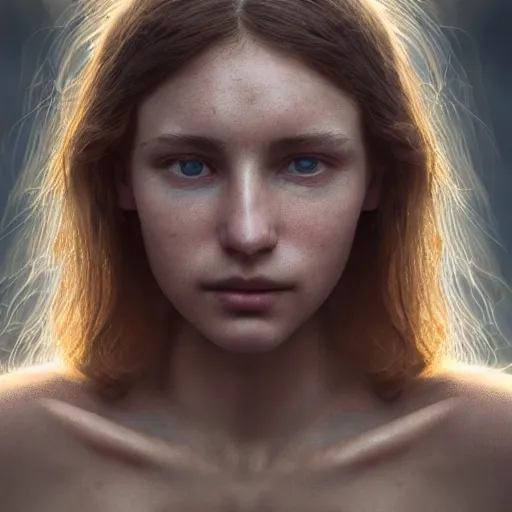 Image similar to photo portrait of a beautiful emotional female in soft light, symmetrical, centered, by edward robert hughes, annie leibovitz and steve mccurry, david lazar, jimmy nelsson, greg rutkowski, breathtaking, 8 k resolution, extremely detailed, beautiful, establishing shot, artistic, hyperrealistic, beautiful face, octane render