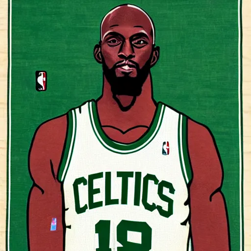 Prompt: Ukiyo-E Portrait of the Kevin Garnett on the Boston Celtics