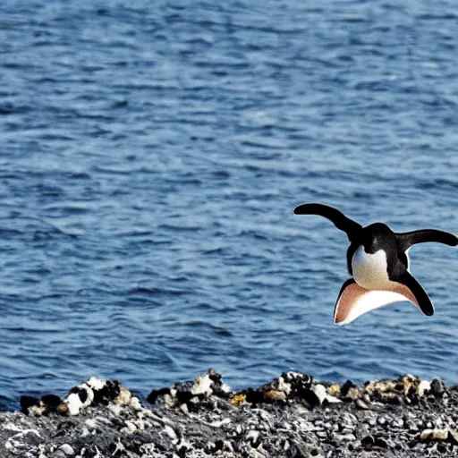 Image similar to a penguin flying around the world