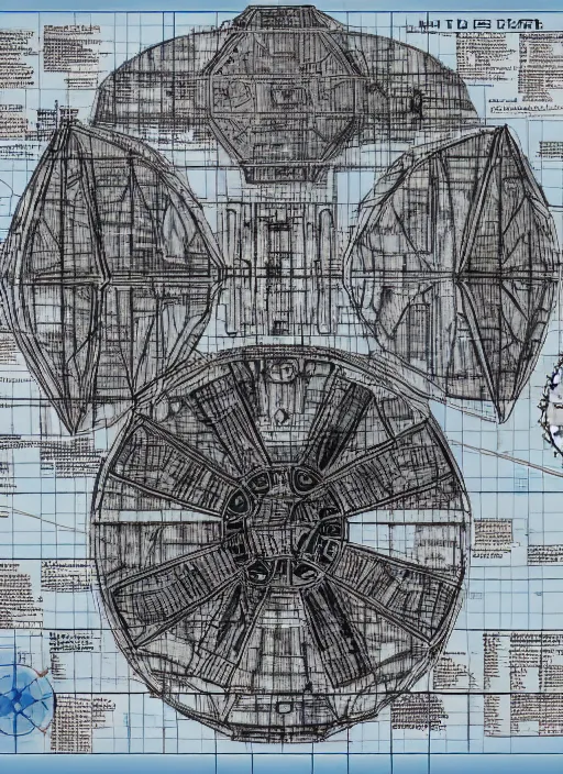 Prompt: detailed map of a tie fighter, detailed, cartography, technical drawing, blueprints, detailed, descriptive, directions, pictographs