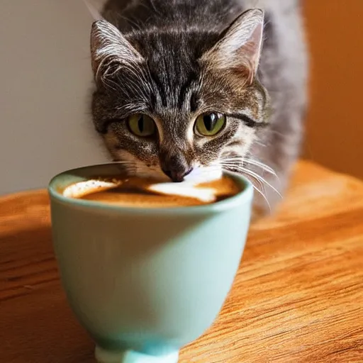 Image similar to a kiwi cat drinking coffee