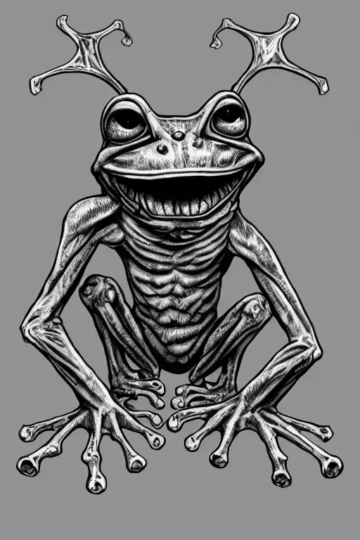 Image similar to frog goblin, symmetrical, goblin, highly detailed, digital art, sharp focus, trending on art station, kentaro miura manga art style