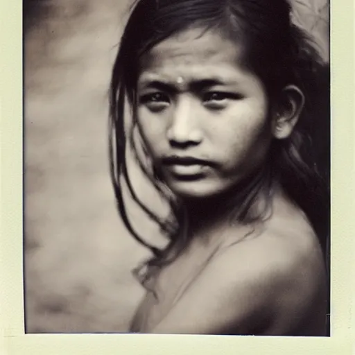 Prompt: 3 5 mm vintage portrait polaroid picture of nepali village girl posing for playboy photoshoot