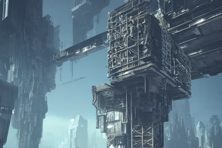 Prompt: majestic cyberpunk structure, space elevator, architecture of purification, virtual installation, ancient atmosphere, trending on artstation, behance, octane render, award winning, archviz, matte painting, sunrays, ethereal, desert, masterpiece, epic