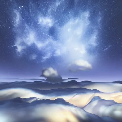 Image similar to cooking over the clouds, 3 d rendered, detailed night sky