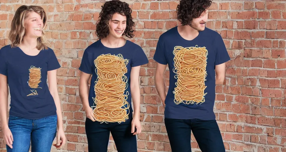 Image similar to spaghetti makes you forgetti your regretti, novelty tshirt