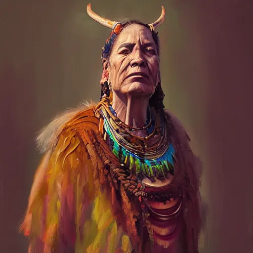 Prompt: portrait of the shaman in the style by Mandy Jurgens