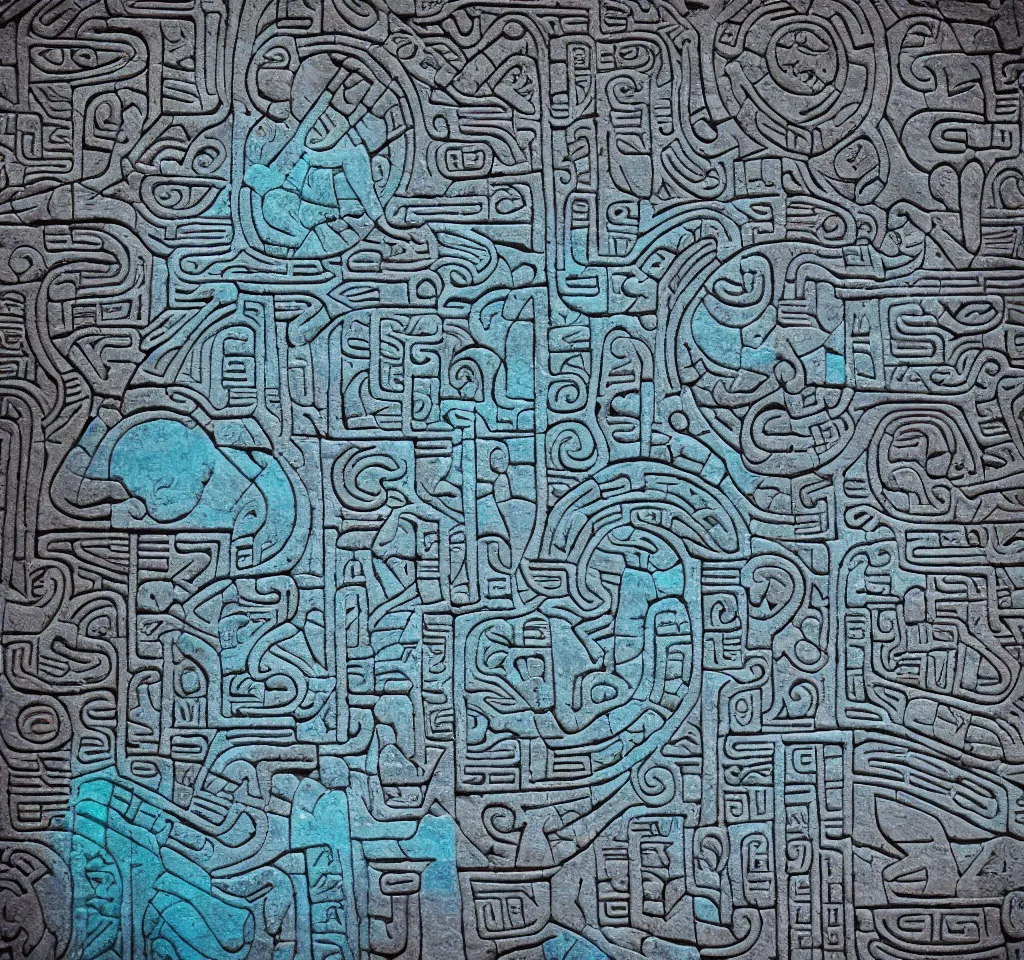 Image similar to mayan hieroglyph blueprints showing how to build a rocket ship to the moon, stone carving, colorful, glyphs, rocket, wall of a tomb, highly details, realistic, cinematic lightning, medium shot, mid-shot, highly detailed, trending on artstation, Unreal Engine 4k