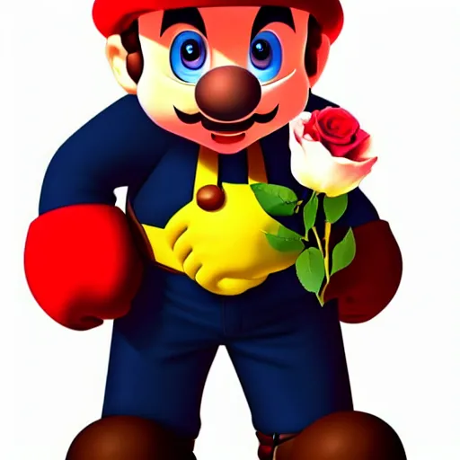 Image similar to Mario in suit holding rose :: Artwork:: Rim Lights:: Artstation::