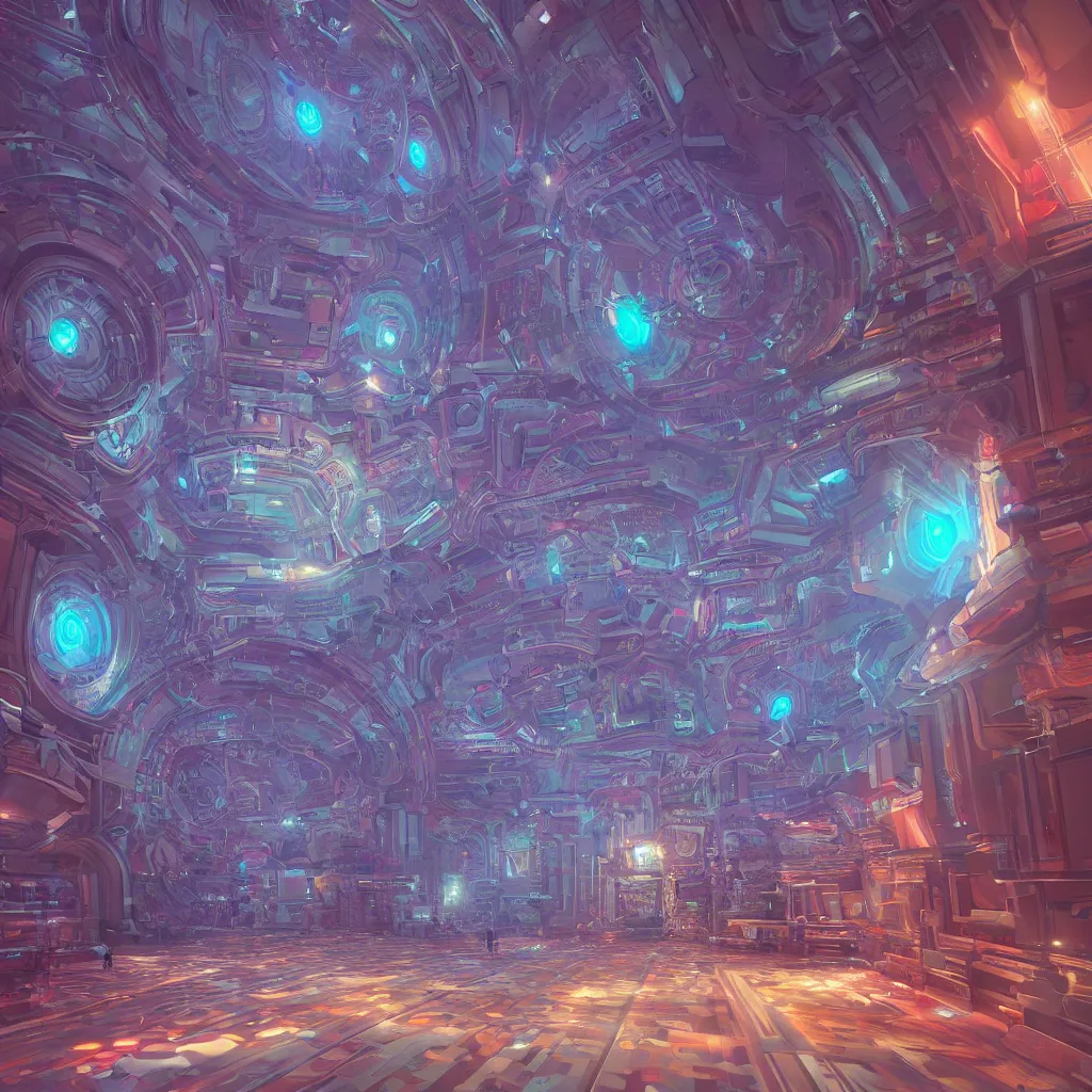 Prompt: sci fi temple of the divine machine intelligence, beautiful detailed visionary digital art with modern colors by Vladislav Ociacia and beeple