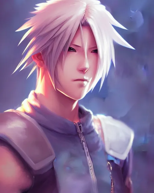 Image similar to cloud ( final fantasy 7 ), portrait shinkai makoto studio ghibli studio key hideaki anno sakimichan stanley artgerm lau rossdraws james jean marc simonetti elegant highly detailed digital painting artstation pixiv