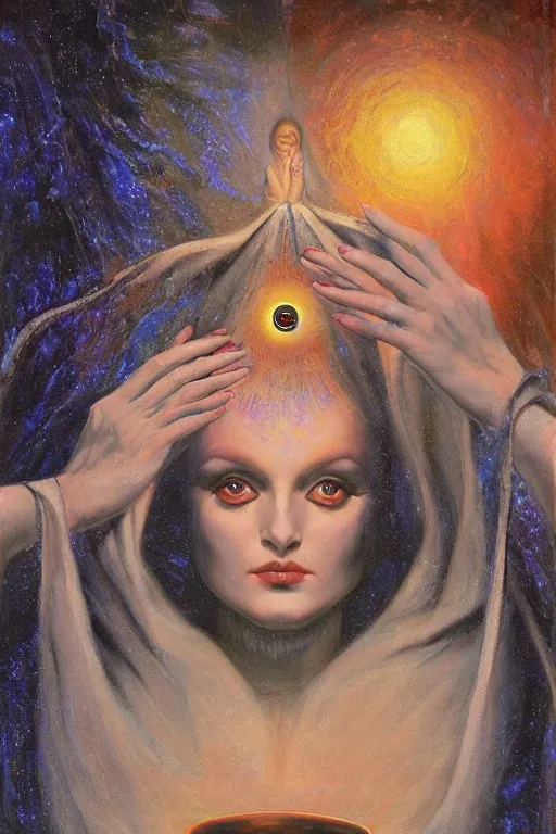 gorgeous robed cult girl performing realism third eye | Stable ...