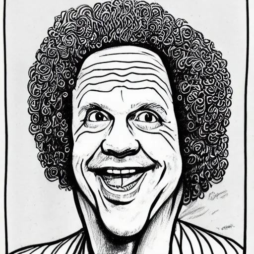 Image similar to a portrait drawing of Richard Simmons drawn by Robert Crumb