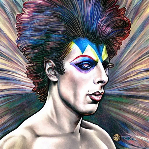 Prompt: tim curry as ziggy stardust, smooth, sharp focus, intricate, elegant, artgerm, alphonse mucha, trending on deviantart