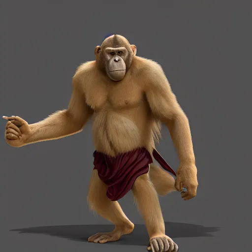 Image similar to fury art, an anthro ape wearing a large cape, exploding background, 3 d, 8 k, extremely detailed, trending on furaffinity, trending on artstation, award winning, sharp focus, illustration
