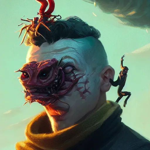 Image similar to highly detailed portrait spider joker gta v, stephen bliss, unreal engine, fantasy art by greg rutkowski, loish, rhads, ferdinand knab, makoto shinkai and lois van baarle, ilya kuvshinov, rossdraws, tom bagshaw, global illumination, radiant light, detailed and intricate environment