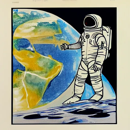 Prompt: Gerhard Human illustration of an astronaut drifting in space staring at the earth