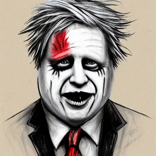Image similar to grunge drawing of Boris Johnson in the style of jack skellington and Jacob Shaw,creepy, surreal, trending on artstation