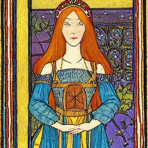 Image similar to beautiful young medieval queen by ivan bilibin