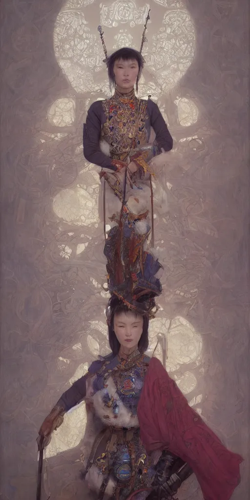 Image similar to mongolian queen, masterpiece by Edgar Maxence and Ross Tran and Michael Whelan, 8k, octane render