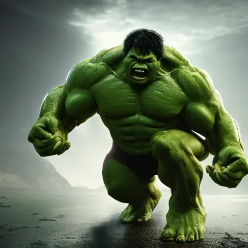 Prompt: the incredible hulk as the thing, photorealistic, unreal engine, hyper detailed, 4k